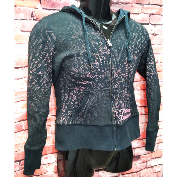 HARLEY DAVIDSON REVERSIBLE WOMENS HOODIE SWEATSHIRT S FLORAL LEOPARD PRINT - Picture 7 of 10